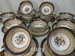 (10) Cauldon China Cobalt&Gold CUP & SAUCER SETS withArtist Signed Central Bouquet