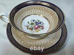 (10) Cauldon China Cobalt&Gold CUP & SAUCER SETS withArtist Signed Central Bouquet