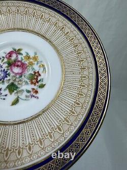 (10) Cauldon China Cobalt&Gold CUP & SAUCER SETS withArtist Signed Central Bouquet
