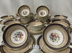 (10) Cauldon China Cobalt&Gold CUP & SAUCER SETS withArtist Signed Central Bouquet