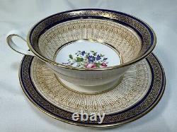 (10) Cauldon China Cobalt&Gold CUP & SAUCER SETS withArtist Signed Central Bouquet
