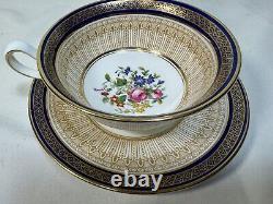 (10) Cauldon China Cobalt&Gold CUP & SAUCER SETS withArtist Signed Central Bouquet
