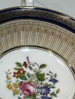 (10) Cauldon China Cobalt&Gold CUP & SAUCER SETS withArtist Signed Central Bouquet