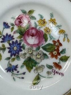 (10) Cauldon China Cobalt&Gold CUP & SAUCER SETS withArtist Signed Central Bouquet