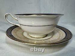 (10) Cauldon China Cobalt&Gold CUP & SAUCER SETS withArtist Signed Central Bouquet