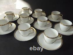 (10) Demitasse Cups & Saucers, Theodore Haviland Limoges France white gold rim