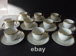 (10) Demitasse Cups & Saucers, Theodore Haviland Limoges France white gold rim