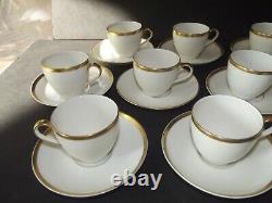 (10) Demitasse Cups & Saucers, Theodore Haviland Limoges France white gold rim