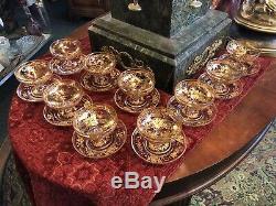 10 Edwardian Hand Painted Gilt Sherbet Cups with Saucers Vanderbilt Estate