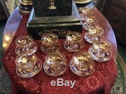 10 Edwardian Hand Painted Gilt Sherbet Cups with Saucers Vanderbilt Estate