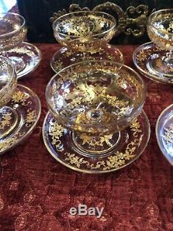 10 Edwardian Hand Painted Gilt Sherbet Cups with Saucers Vanderbilt Estate