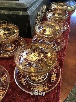 10 Edwardian Hand Painted Gilt Sherbet Cups with Saucers Vanderbilt Estate