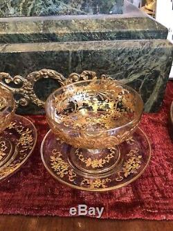 10 Edwardian Hand Painted Gilt Sherbet Cups with Saucers Vanderbilt Estate