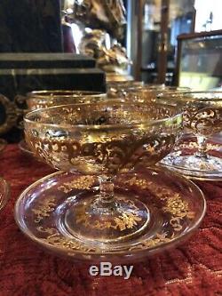 10 Edwardian Hand Painted Gilt Sherbet Cups with Saucers Vanderbilt Estate