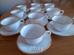 10 French cups & saucers Havilland Limoges white gold trim