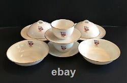 10 Pc Antique Lenox Breakfast Set 2 Ea Covered Muffin Dish Bowl Cup Saucer Flags