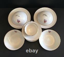 10 Pc Antique Lenox Breakfast Set 2 Ea Covered Muffin Dish Bowl Cup Saucer Flags