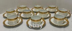 10 Raynaud Limoges AMBASSADOR Gold Encrusted Flat CUP & SAUCER Sets Excellent