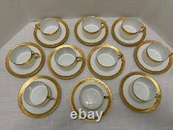 10 Raynaud Limoges AMBASSADOR Gold Encrusted Flat CUP & SAUCER Sets Excellent