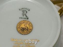 10 Raynaud Limoges AMBASSADOR Gold Encrusted Flat CUP & SAUCER Sets Excellent