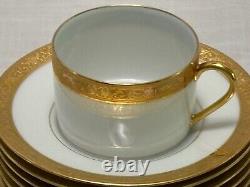 10 Raynaud Limoges AMBASSADOR Gold Encrusted Flat CUP & SAUCER Sets Excellent