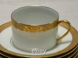 10 Raynaud Limoges AMBASSADOR Gold Encrusted Flat CUP & SAUCER Sets Excellent