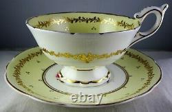 11 Antique Coalport Floral HP Yellow Gold Trim Footed Cup & Saucer Sets