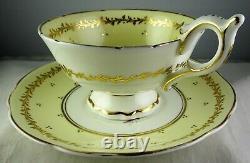 11 Antique Coalport Floral HP Yellow Gold Trim Footed Cup & Saucer Sets