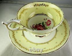 11 Antique Coalport Floral HP Yellow Gold Trim Footed Cup & Saucer Sets