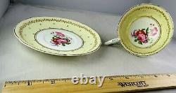 11 Antique Coalport Floral HP Yellow Gold Trim Footed Cup & Saucer Sets