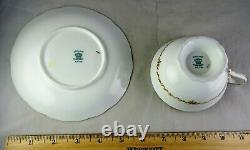 11 Antique Coalport Floral HP Yellow Gold Trim Footed Cup & Saucer Sets