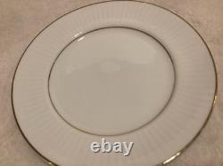 11 Gibson Black Tie 8 oz CUPS & SAUCERS, White w Gold Trim, Ribbed Design China