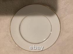 11 Gibson Black Tie 8 oz CUPS & SAUCERS, White w Gold Trim, Ribbed Design China