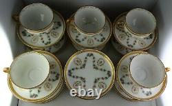 11 Guerin Limoges Floral Wreath & Heavy Gold Antique Porcelain Cup & Saucer Sets