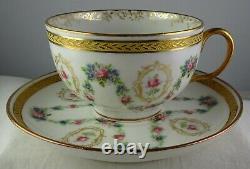 11 Guerin Limoges Floral Wreath & Heavy Gold Antique Porcelain Cup & Saucer Sets