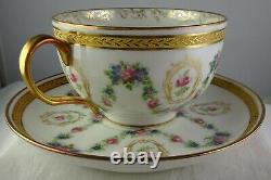 11 Guerin Limoges Floral Wreath & Heavy Gold Antique Porcelain Cup & Saucer Sets