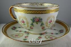 11 Guerin Limoges Floral Wreath & Heavy Gold Antique Porcelain Cup & Saucer Sets