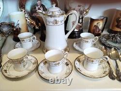 11 Pcs Antique Nippon Chocolate Pot Set withCups & Saucers, Gold Gilding ELEGANT