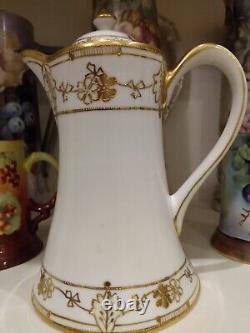 11 Pcs Antique Nippon Chocolate Pot Set withCups & Saucers, Gold Gilding ELEGANT