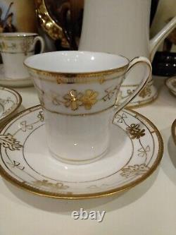11 Pcs Antique Nippon Chocolate Pot Set withCups & Saucers, Gold Gilding ELEGANT