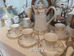 11 Pcs Antique Nippon Chocolate Pot Set withCups & Saucers, Gold Gilding ELEGANT