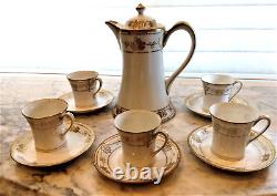 11 Pcs Antique Nippon Chocolate Pot Set withCups & Saucers, Gold Gilding ELEGANT