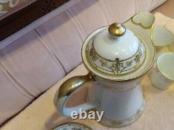 11 Pcs Antique Nippon Chocolate Pot Set withCups & Saucers, Gold Gilding ELEGANT