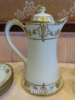 11 Pcs Antique Nippon Chocolate Pot Set withCups & Saucers, Gold Gilding ELEGANT