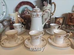 11 Pcs Antique Nippon Chocolate Pot Set withCups & Saucers, Gold Gilding ELEGANT