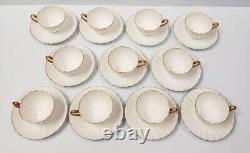 (11) Sets SHELLEY SHE4 Ludlow Cup & Saucer White with Gold Rim Bone China England