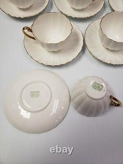 (11) Sets SHELLEY SHE4 Ludlow Cup & Saucer White with Gold Rim Bone China England