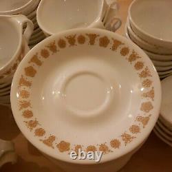 121 Pieces Vintage Pyrex Corning Corelle Gold Butterfly Coffee Cups With Saucers