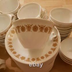 121 Pieces Vintage Pyrex Corning Corelle Gold Butterfly Coffee Cups With Saucers