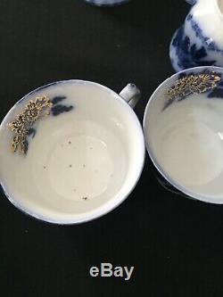 12 Cup & Saucer Sets Sevres Flow Blue with Gold New Wharf Pottery England